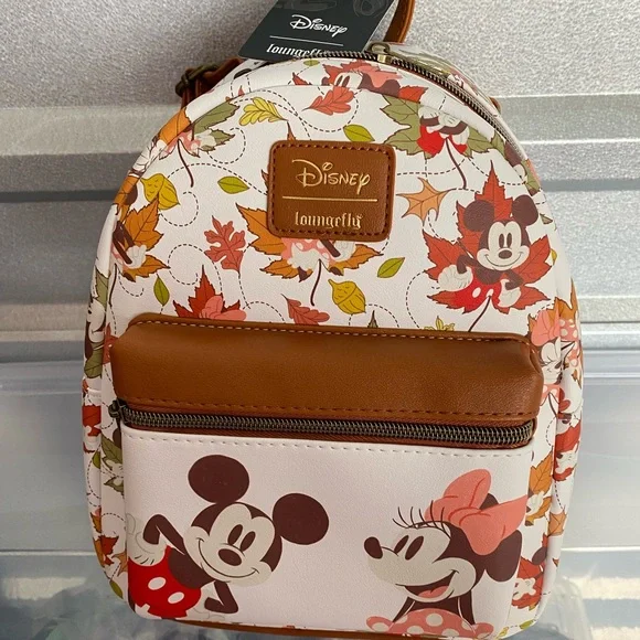 Loungefly Disney Autumn Mickey & Minnie Leaf Mini Backpack - NEW, Never Used Loungefly Disney Mickey Mouse & Minnie Mouse Fall Leaves  main image 3
